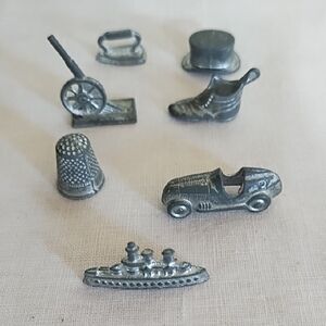 MONOPOLY PIECES FROM 1960'S. NICE FOR ANYONE MISSING A FEW-ALL HERE BUT THE DOG!